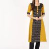 Women CHEERA | Women'S Mustard Front Printed Plain A-Line Kurta Only - Cheera