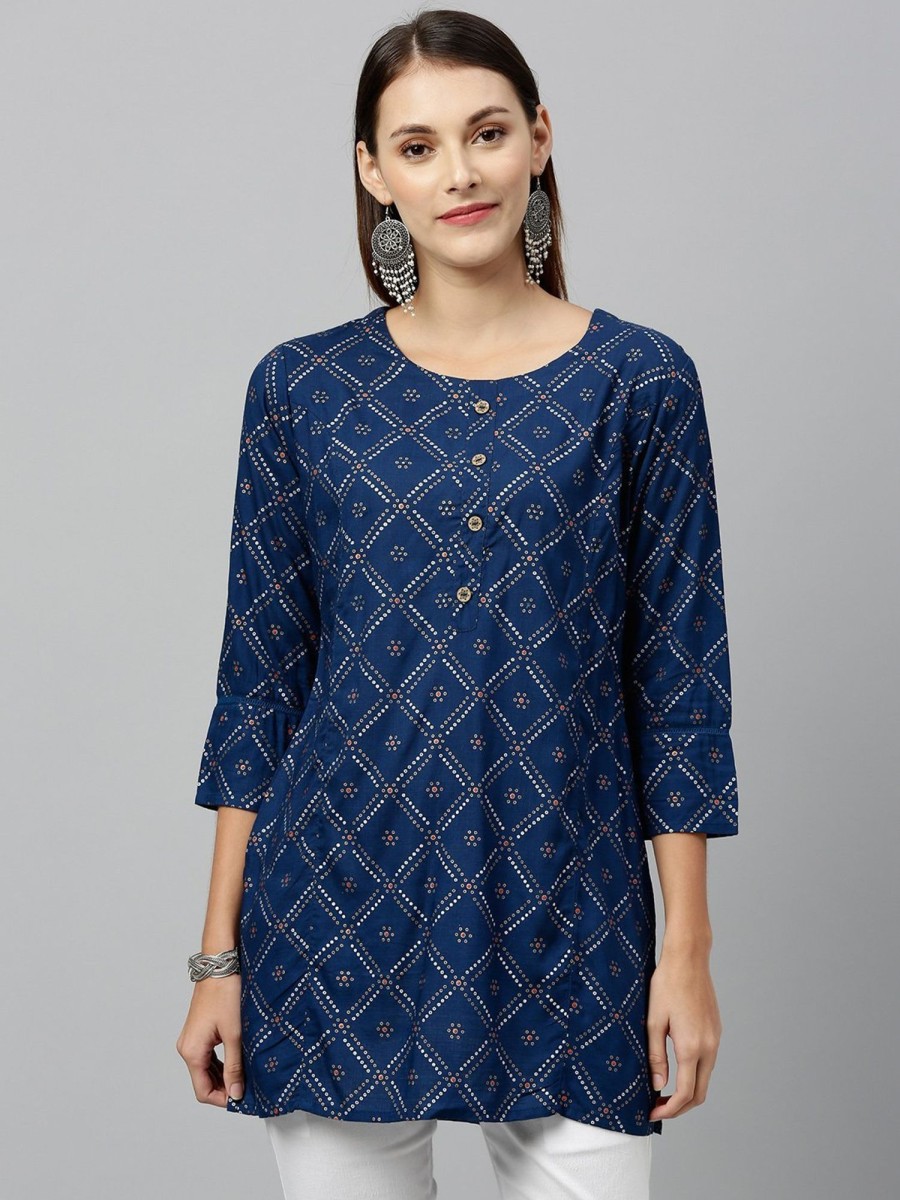 Women Kipek | Women'S Blue Rayon Short Kurti By Kipek (1Pc) Navy