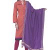 Women AR Silks | A R Silk Color Golden Border Cotton Dupattas And Chunnis Purple