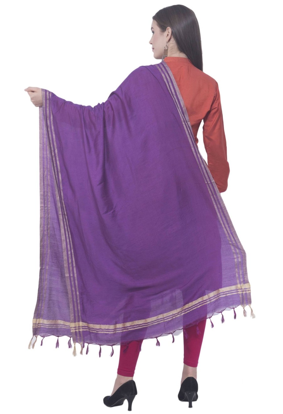 Women AR Silks | A R Silk Color Golden Border Cotton Dupattas And Chunnis Purple