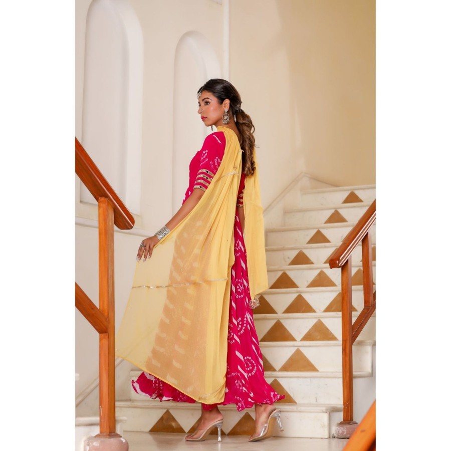 Women Rangpur | Women'S Magenta Mirror Anarkali Kurtawith Dupatta - Rangpur Pink