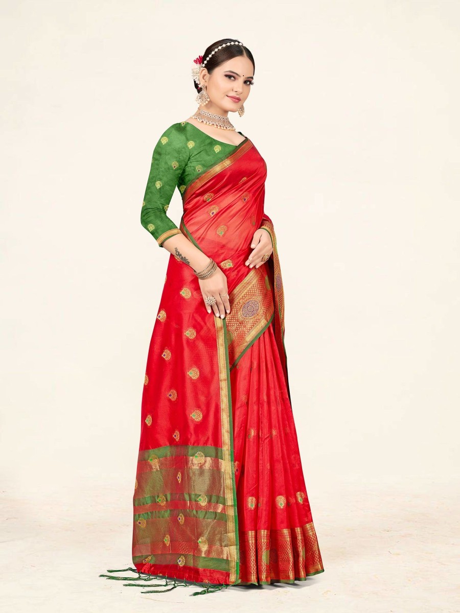 Women Sweet Smile | Women'S Color Stylish Saree With Blouse Set - Sweet Smile Red