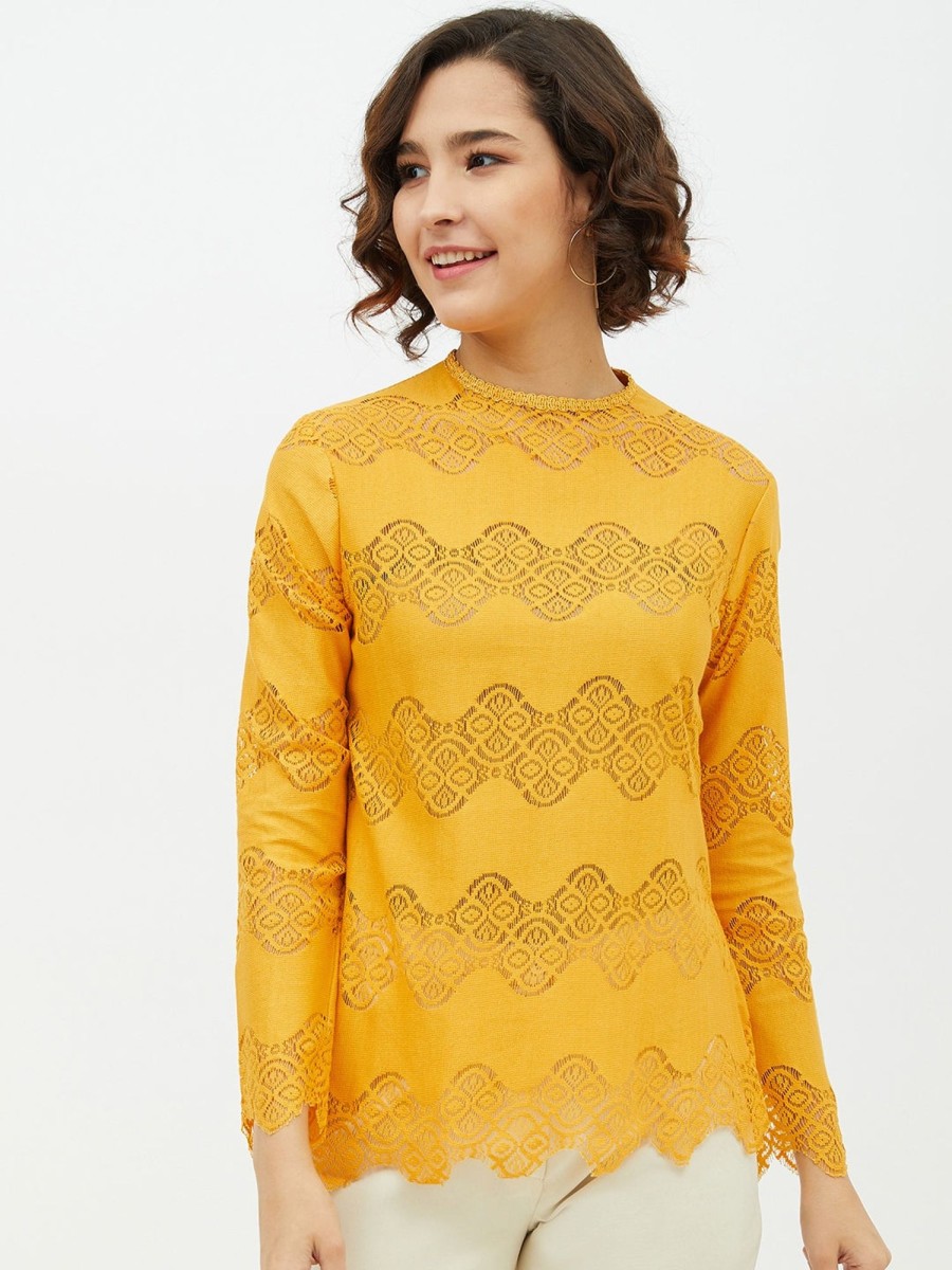 Women StyleStone | Women'S Self Detail Lace Top - Stylestone Yellow