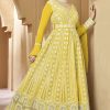 Women Monjolika | Women'S Georgette Semi Stitched Embroidered Palazzo Suit - Monjolika Yellow