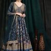 Women Phenav | Women'S Ethnic Motifs Printed Embellished Silk Empire Ethnic Gown With Dupatta - Phenav Navy