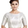 Women Madhu Fashion | Women'S Polyester Half Sleeve Readymade Saree Blouse - Madhu Fashion Silver