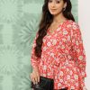 Women Janasya | Women'S Digital Floral Print Crepe Tops - Janasya Orange