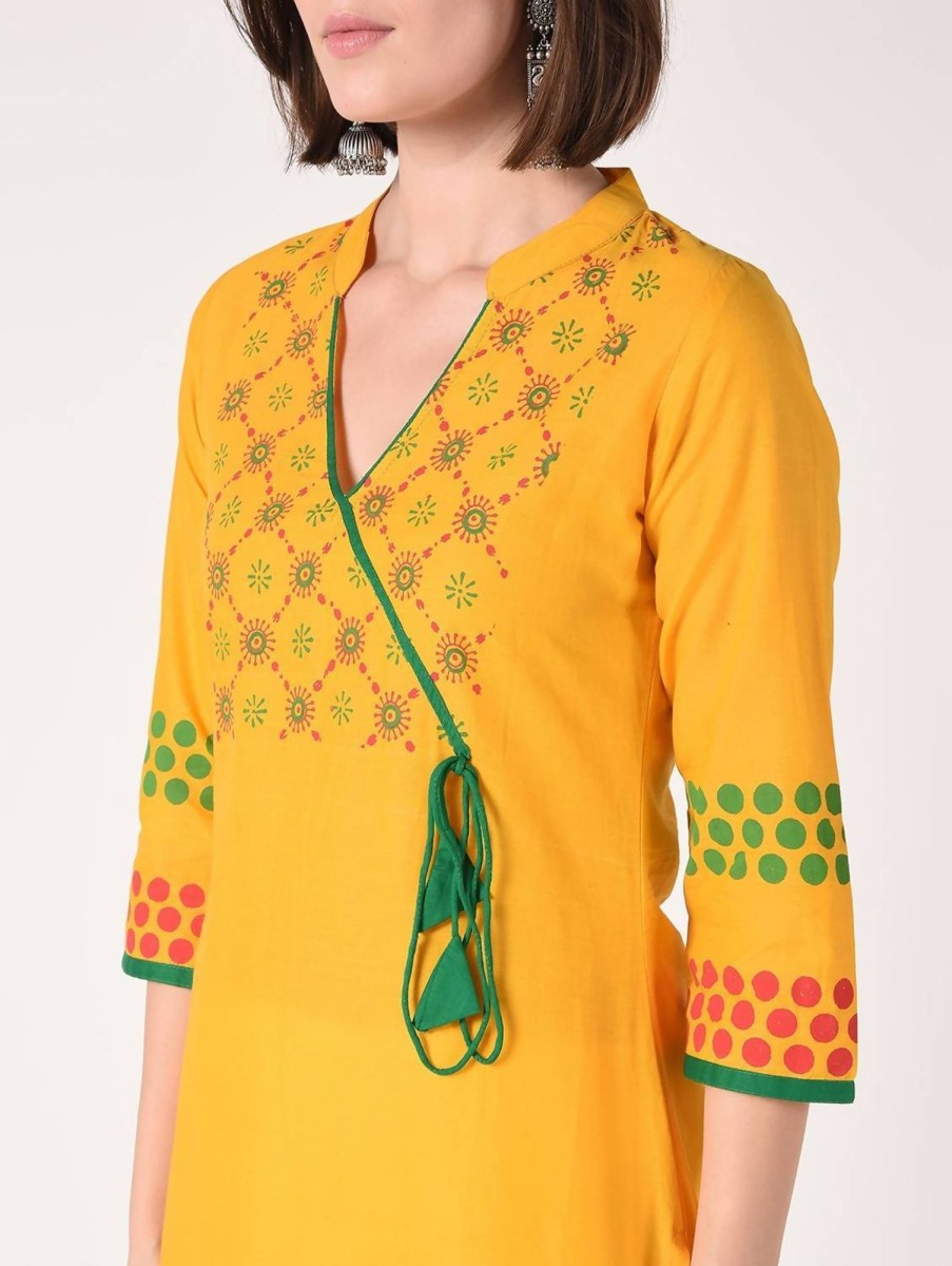 Women CHEERA | Women'S Mustard Hand Block Print Straight Kurta Only - Cheera