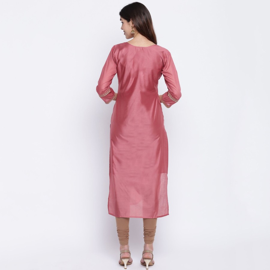 Women Vbuyz | Women'S Sequence Work/Hand Work Straight Chanderi Dark Peach Kurta Only - Vbuyz