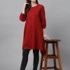 Women Janasya | Women'S Dobby Cotton Solid Handkerchief Tunic - Janasya Maroon