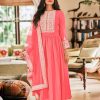 Women Monjolika | Women'S Pink Embroidered Georgette Sharara Salwar Kameez - Monjolika