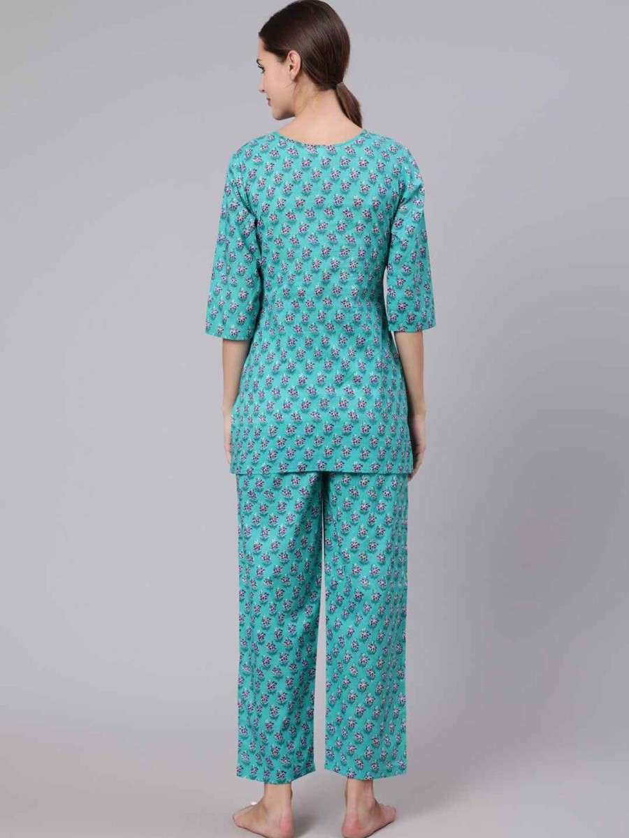 Women THE NKS PLUS | Women'S U0026 Pink Floral Printed Pure Cotton Night Suit - The Nks Plus Green