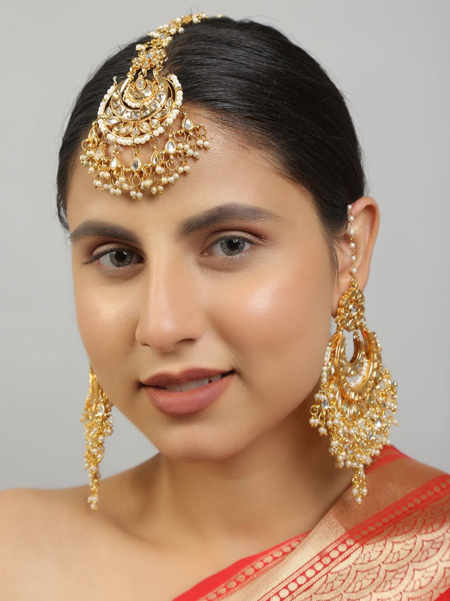 Jewellery Femizen | Women'S Kundan Chandbali U0026 Maang Tikka Set - Femizen Golden