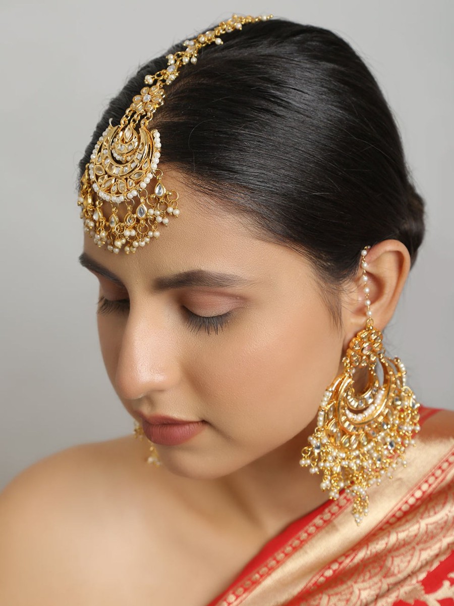 Jewellery Femizen | Women'S Kundan Chandbali U0026 Maang Tikka Set - Femizen Golden