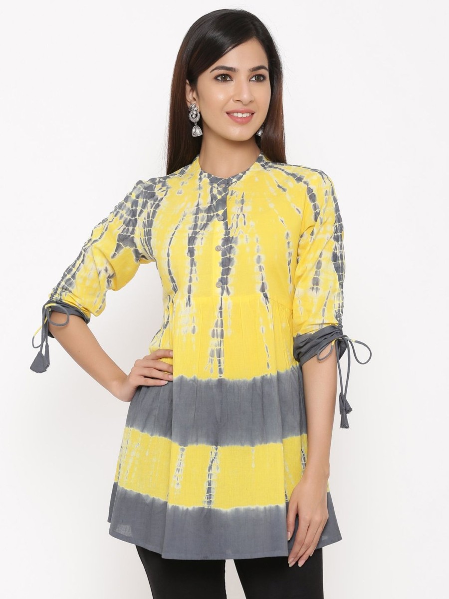 Women Kipek | Women'S Tie Dye Cambric Tunic By Kipek (1 Pc Set) Yellow