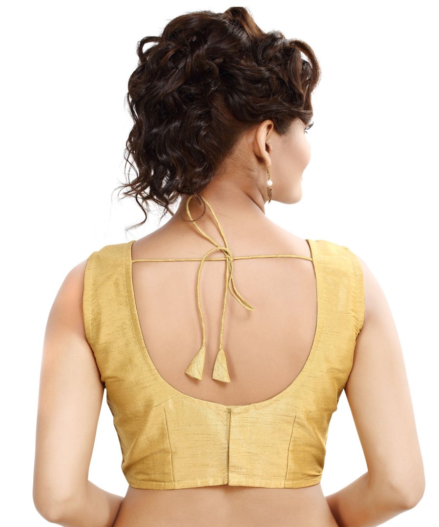 Women Madhu Fashion | Women'S Poly Raw Silk Sleeveless Stitched Saree Blouse - Madhu Fashion Gold