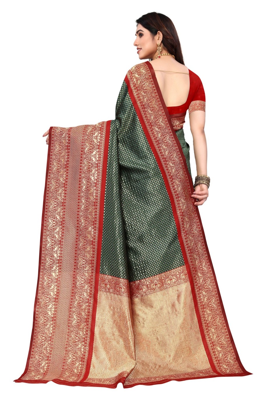 Women Varanga | Women'S Color Banarasi Silk Saree With Blouse - Varanga Green