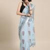 Women Yufta | Women'S Sky Hand-Block Printed Woven Saree With Blouse - Yufta Blue