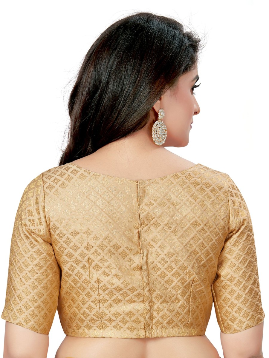 Women Madhu Fashion | Women'S Brocade Elbow Length Sleeves Readymade Saree Blouse - Madhu Fashion Gold