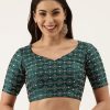 Women Royal Dwells | Women'S Green Mirror Work Pure Silk Blouse - Royal Dwells