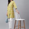 Women Janasya | Women'S Floral Print Cotton Tunics - Janasya Yellow