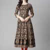 Women Poshak Hub | Women'S Cotton Printed Anarkali Kurta With Legging - Poshak Hub Black