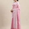 Women Sangam Prints | Women'S Pink Linen Silver Zari Work Traditional Tassle Saree - Sangam Prints