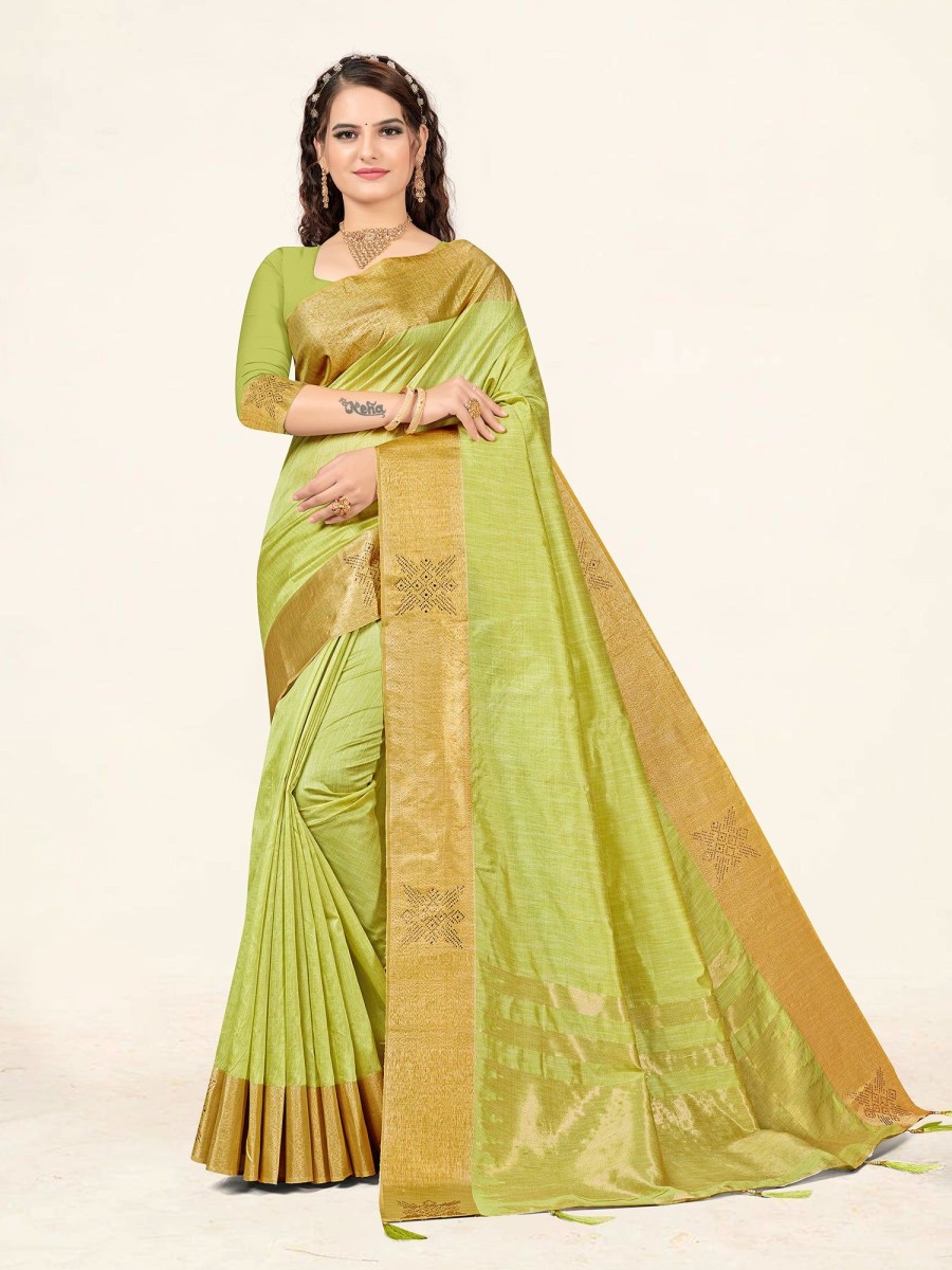 Women Sweet Smile | Women'S Light Color Stylish Saree With Blouse Set - Sweet Smile Green