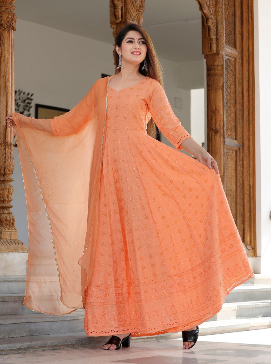 Women Geeta Fashion | Women'S Sequence Anarkali Set - Geeta Fashion Orange