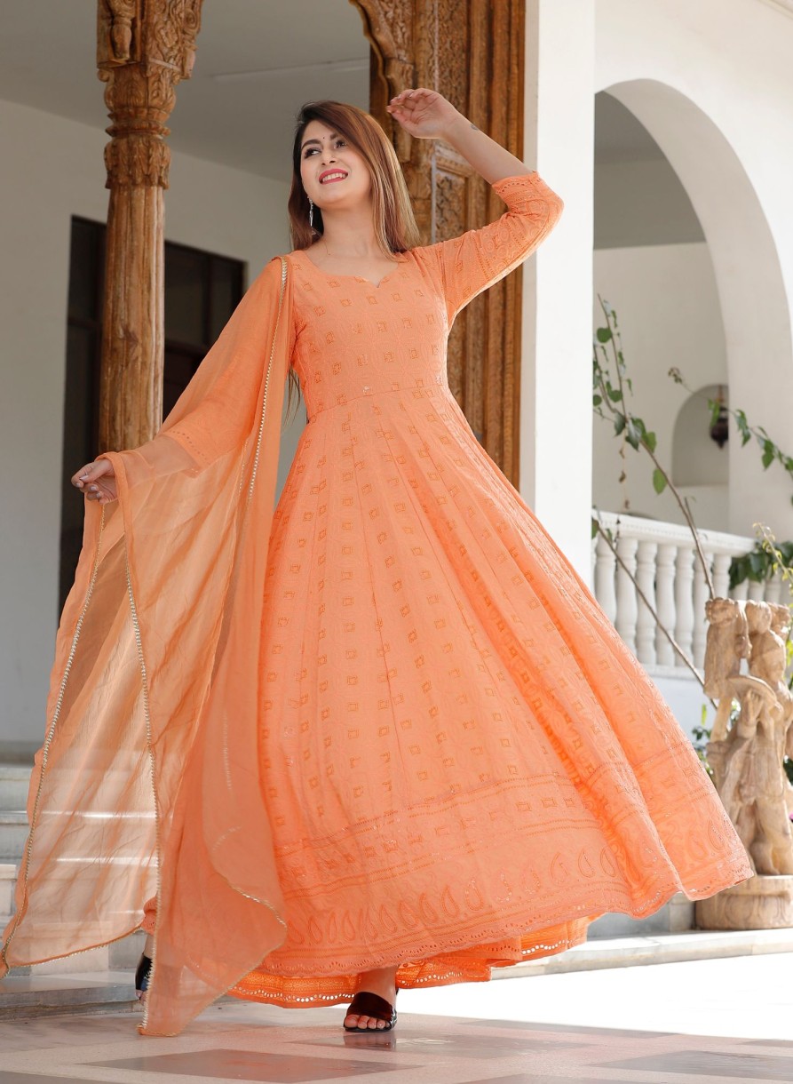 Women Geeta Fashion | Women'S Sequence Anarkali Set - Geeta Fashion Orange