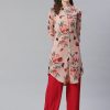 Women Jompers | Women'S Peach U0026 Red Printed Summer Cool A Line Kurta - Jompers