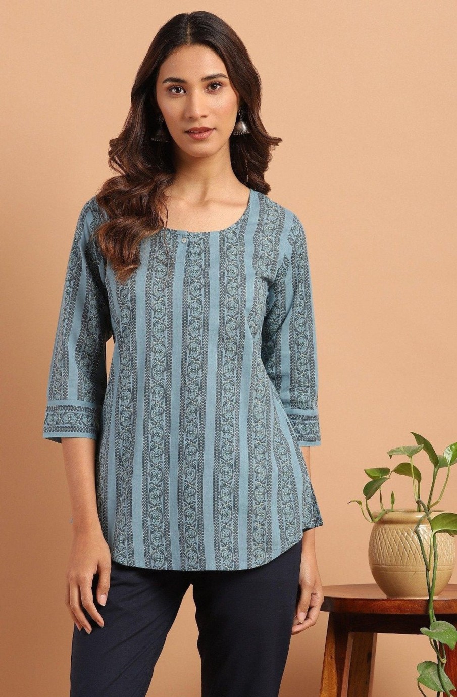 Women Janasya | Women'S Blue Cotton Tunic-Janasya