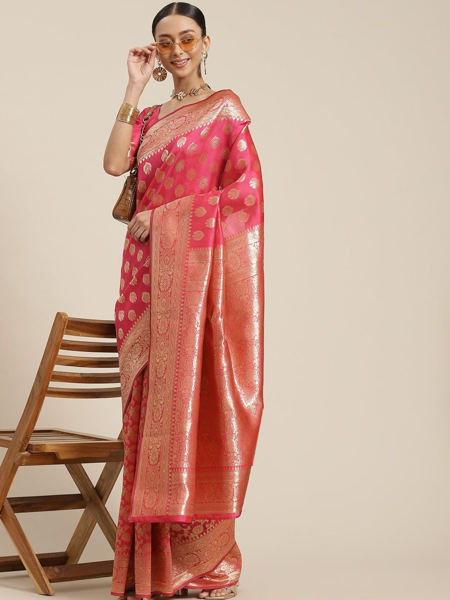 Women Varanga | Women'S Color Banarasi Silk Saree With Blouse - Varanga Pink