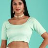 Women Royal Dwells | Women'S Turquoise Toned Pure Silk Plain Readymade Blouse - Royal Dwells Blue