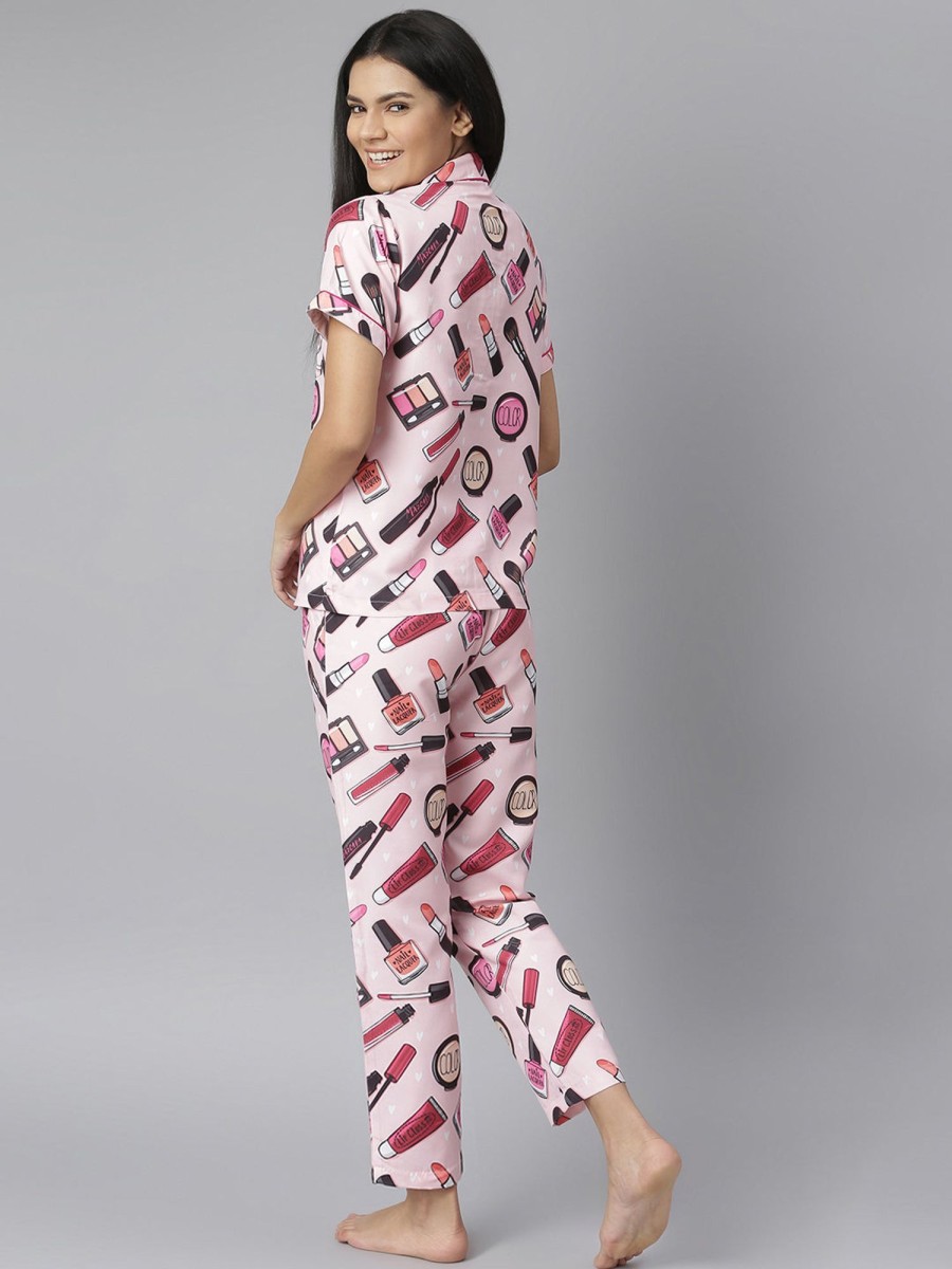 Women StyleStone | Women'S Makeup Digital Printed Night Suit Set - Stylestone Pink