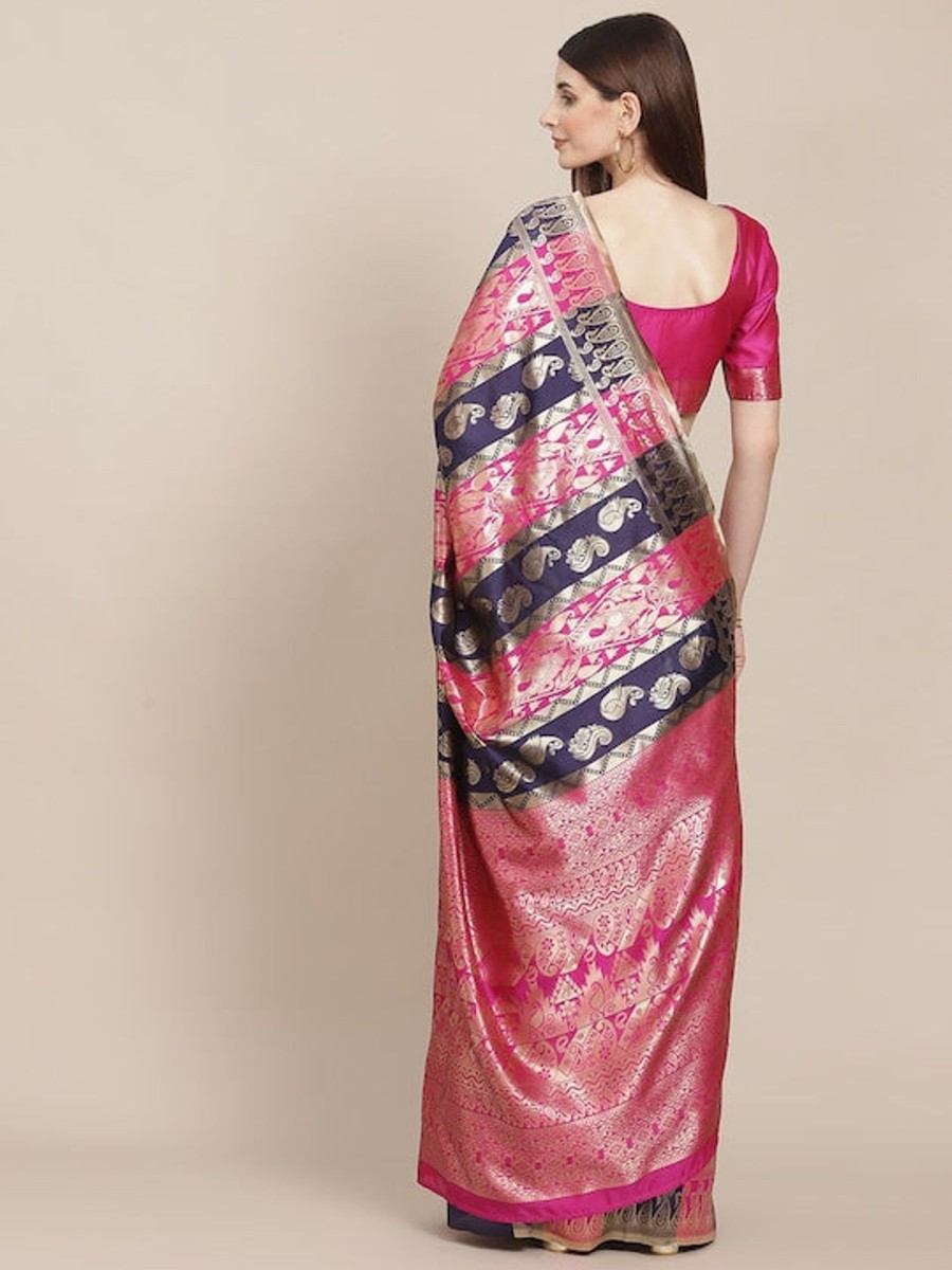 Women Varanga | Women'S ::Pink Color Banarasi Silk Saree With Blouse - Varanga Purple