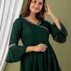 Women MISSKURTI | Women'S Dark Green Bell Sleeve Top - Misskurti