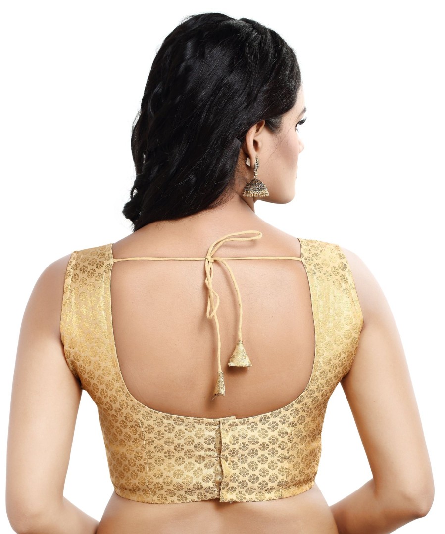 Women Madhu Fashion | Women'S Sleeveless Brocade Readymade Saree Blouse - Madhu Fashion Gold