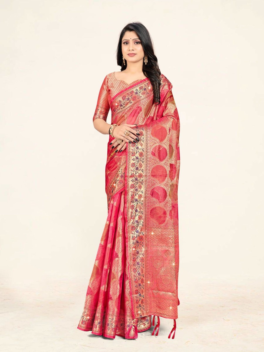 Women Sweet Smile | Women'S Light Color Stylish Saree With Blouse Set - Sweet Smile Pink