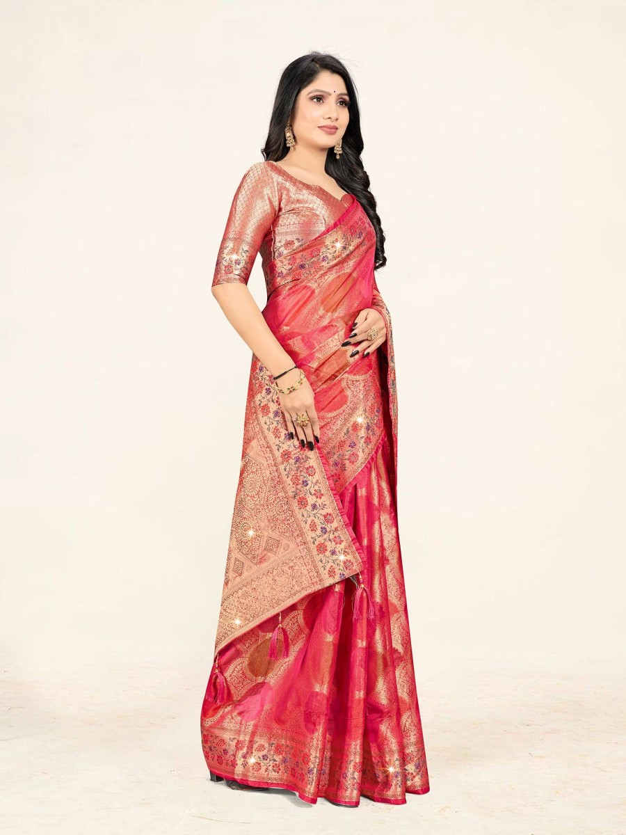 Women Sweet Smile | Women'S Light Color Stylish Saree With Blouse Set - Sweet Smile Pink