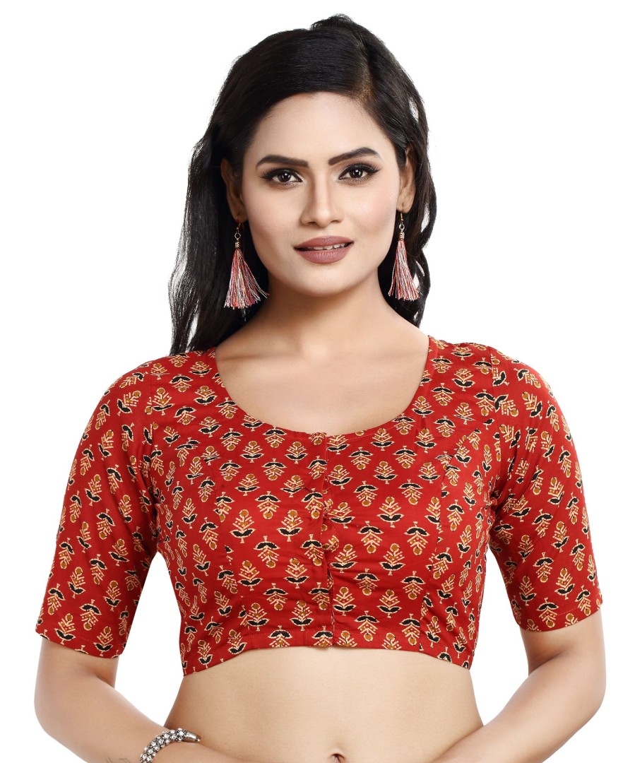 Women Madhu Fashion | Women'S Cotton Floral Print Half Sleeve Saree Blouse - Madhu Fashion