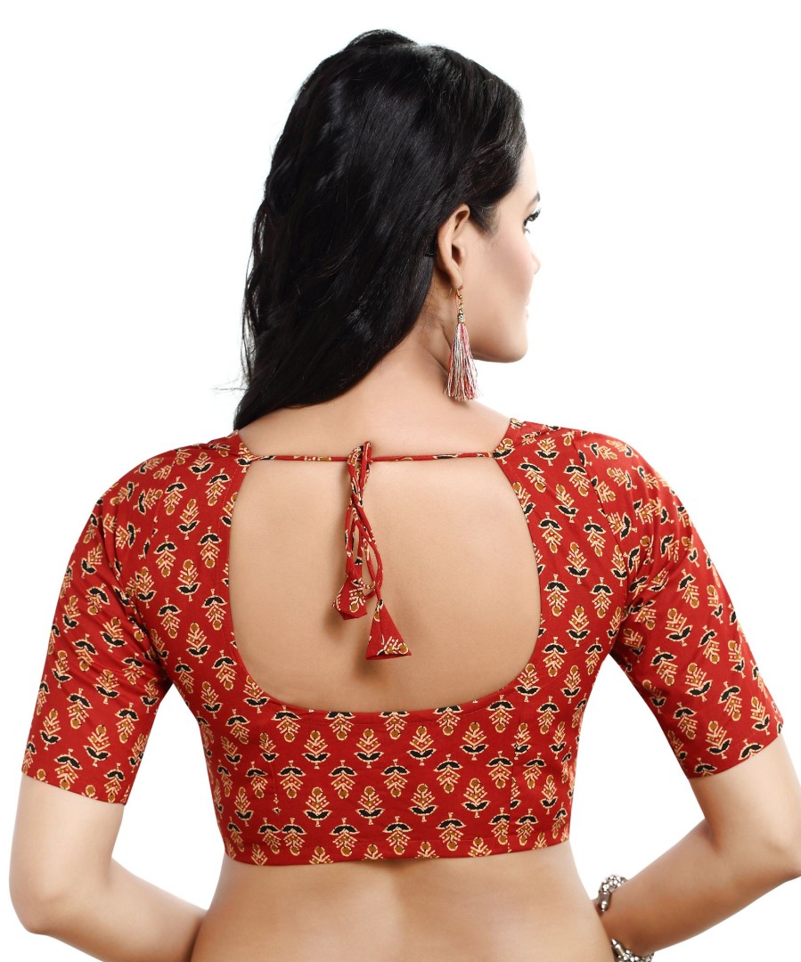 Women Madhu Fashion | Women'S Cotton Floral Print Half Sleeve Saree Blouse - Madhu Fashion