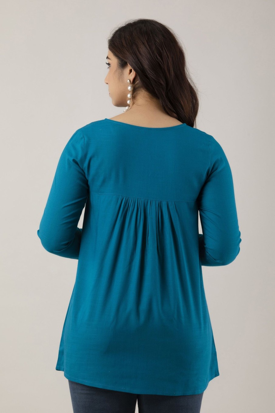 Women Charu | Women'S Embroidered Viscose Rayon Regular Top (Teal ) - Charu Blue