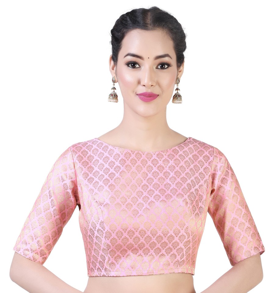 Women Shringaar | Women Baby Pink Pastel Brocade Saree Blouse By Shringaar (1Pc)