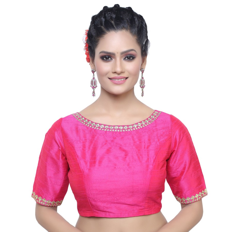 Women Madhu Fashion | Women'S Polyester Embroidered Elbow Length Sleeve Readymade Blouse - Madhu Fashion Pink