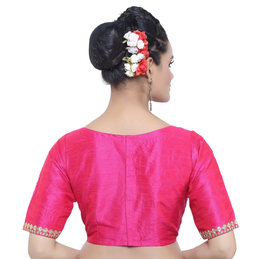 Women Madhu Fashion | Women'S Polyester Embroidered Elbow Length Sleeve Readymade Blouse - Madhu Fashion Pink