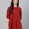 Women Janasya | Women'S Solid Cotton Dobby Tops - Janasya Maroon