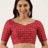 Women Royal Dwells | Women'S Red Mirror Work Pure Silk Blouse - Royal Dwells