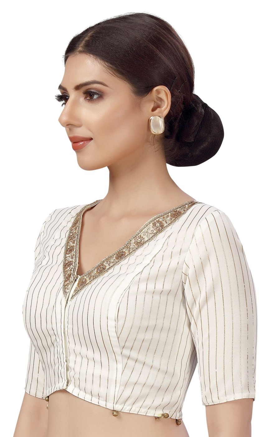 Women Shringaar | Women'S Polyester Georgette Embroidered Saree Blouse. - Shringaar Cream