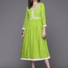 Women Indo Era | Women'S Embroidered A-Line Ethnic Dress - Indo Era Green